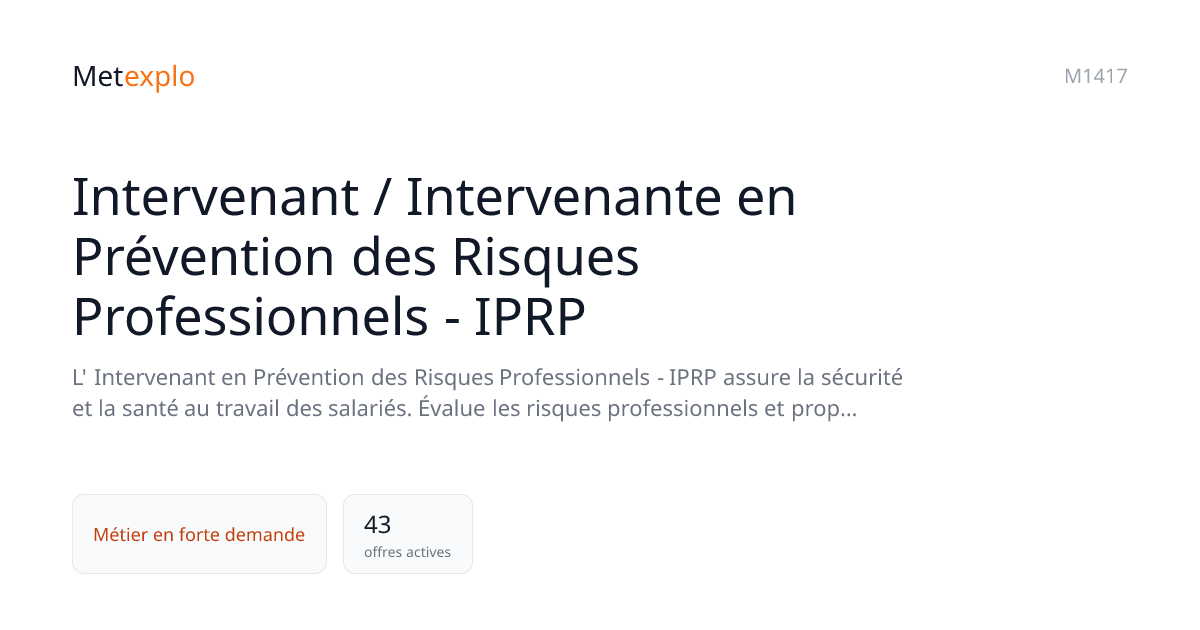 Intervenant / Intervenante en Prévention des Risques Professionnels ...