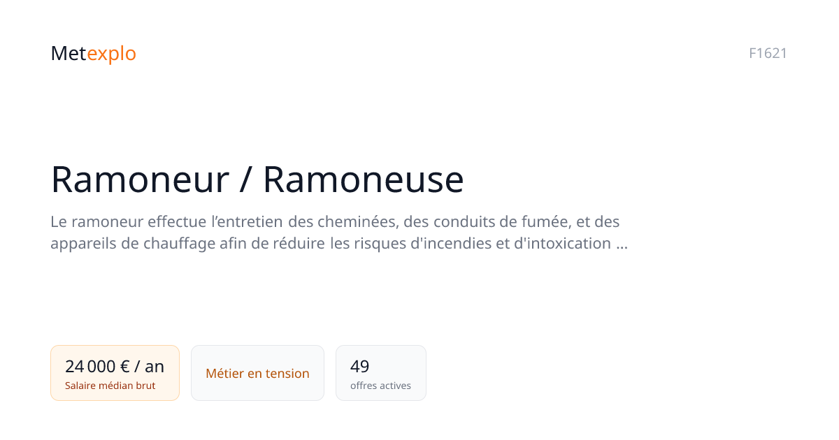 Ramoneur / Ramoneuse : salaire, compétences, perspectives | Metexplo